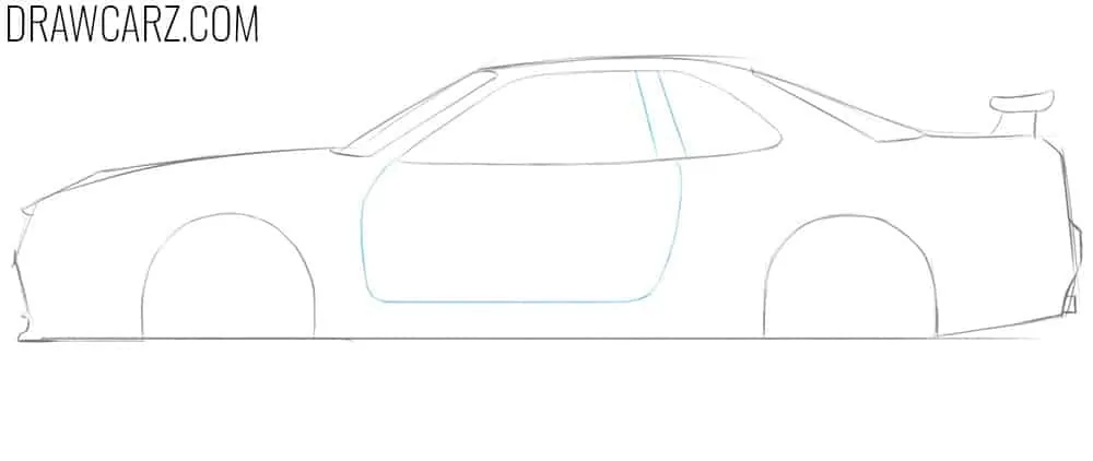 Draw the door and pillar of the Nissan