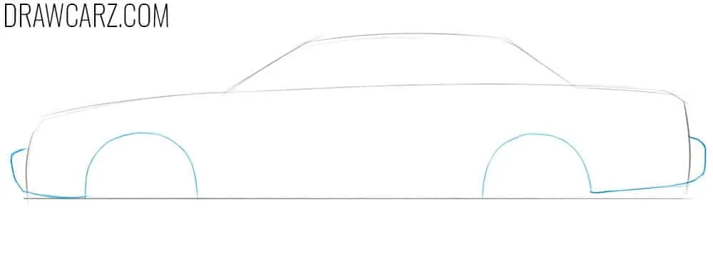 Draw the police car bumpers and arches