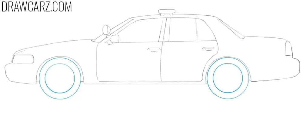 Illustrate the police car tires and rims