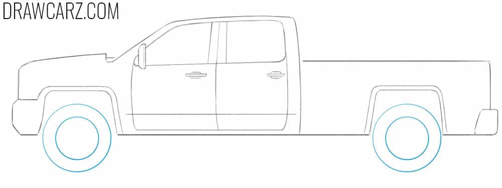 Sketch the circular tires and rims