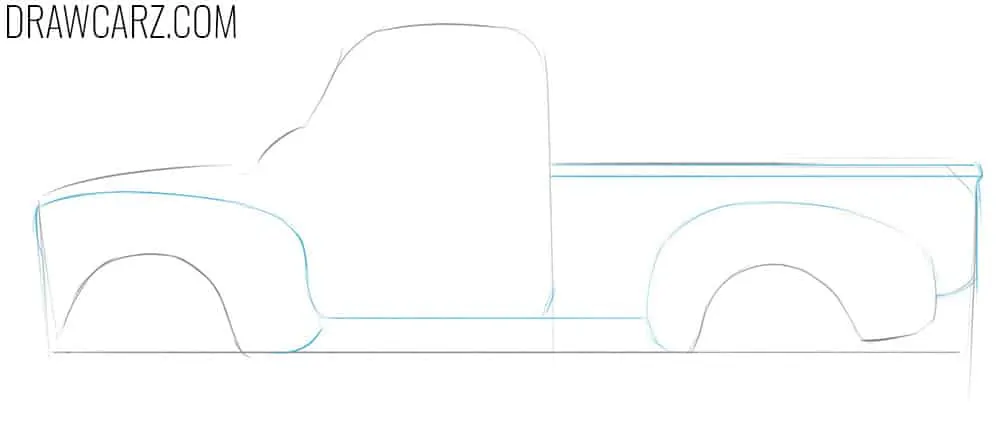 Draw bulky fenders above the car arches