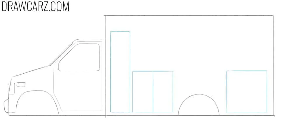Draw the back doors of the ambulance car