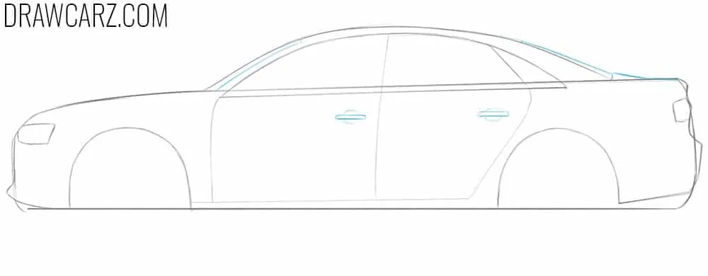 Complete the sedan’s windows and add the handles