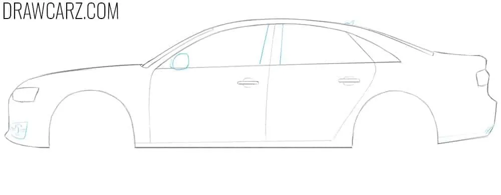 Draw the central pillar and side mirror