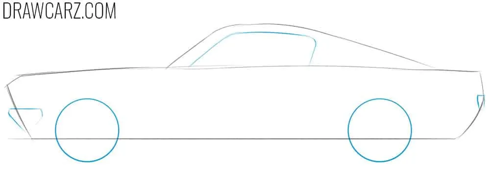 Draw the old car wheels and windows