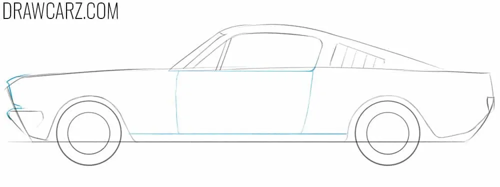 Draw the old car door, front, and skirt