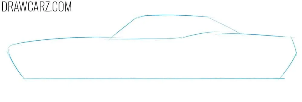 Sketch the long car body with low roof