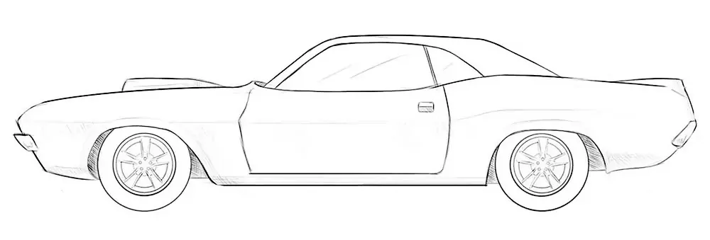 Finish the drag car drawing with shadows