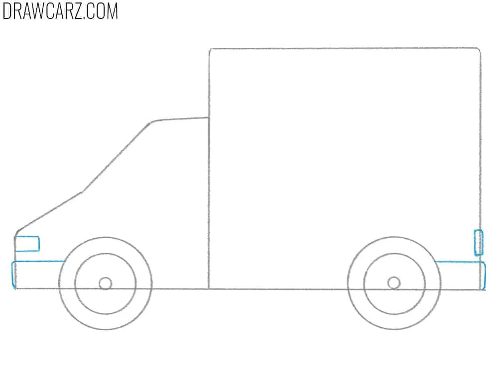 Illustrate the delivery truck bumpers and lights