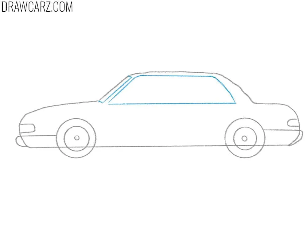 Draw the sedan windshield and side window