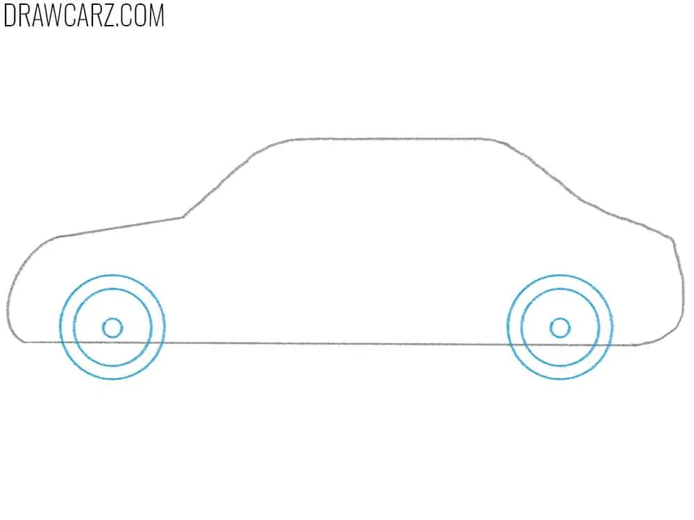 Draw the front and rear taxi car wheels