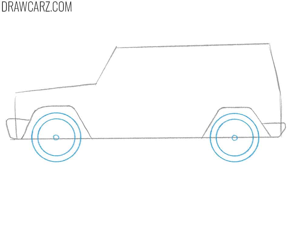 Draw the SUV wheels with concentric rims