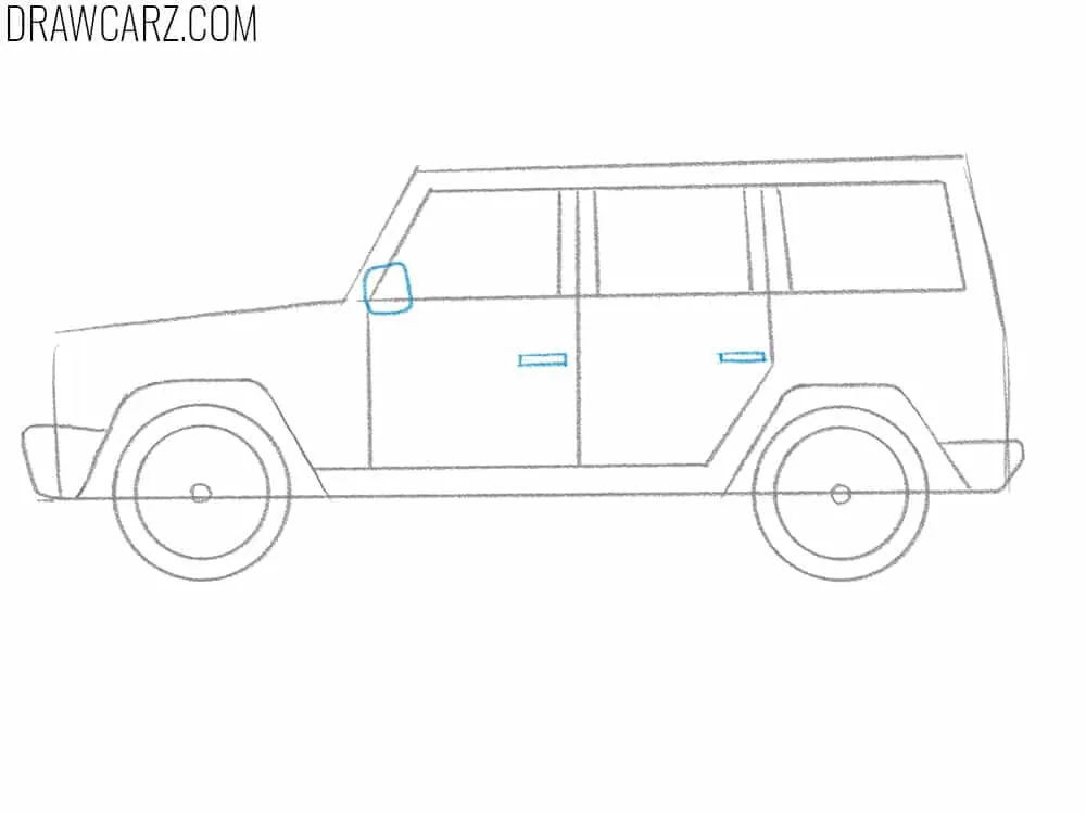 Draw the SUV side mirror and door handles