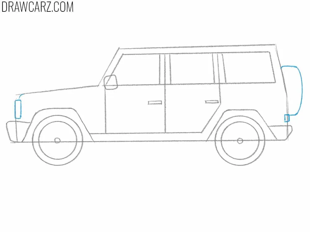 Sketch the lamps and wheel on back