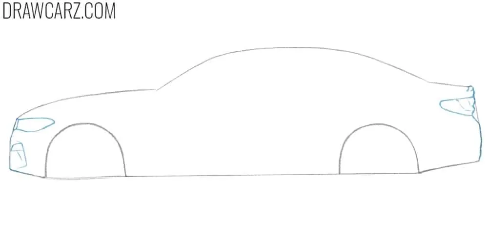 Draw the BMW M5 front and rear in detail