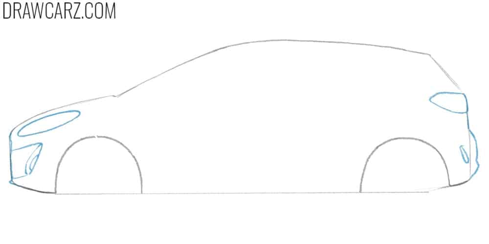 Draw the Ford Fiesta front and rear parts