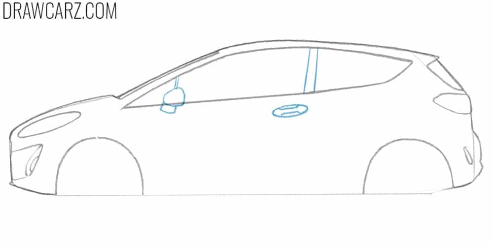 Draw the Ford Fiesta mirror and handles