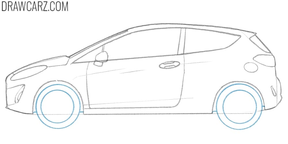 Draw the Ford Fiesta wheels
