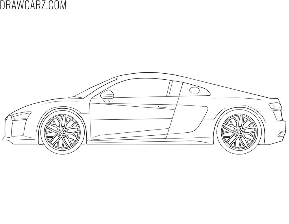 detailed audi r8 side view coloring page