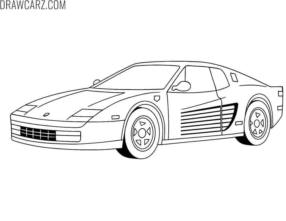 ferrari testarossa side view coloring page