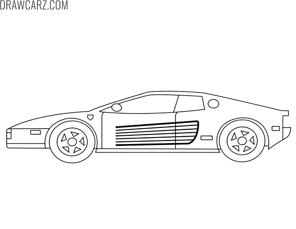ferrari testarossa side view coloring sheet