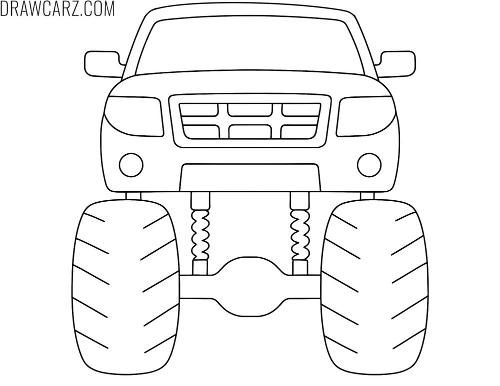 monster truck front view coloring page