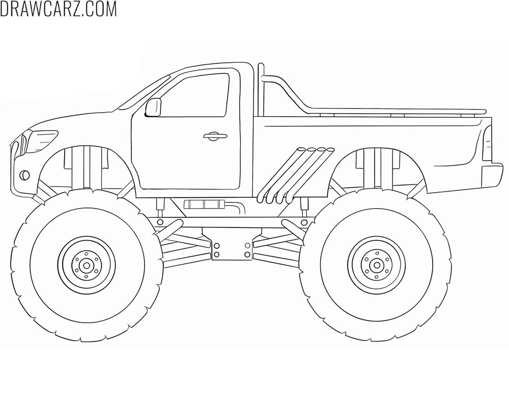simple monster truck side view coloring sheet