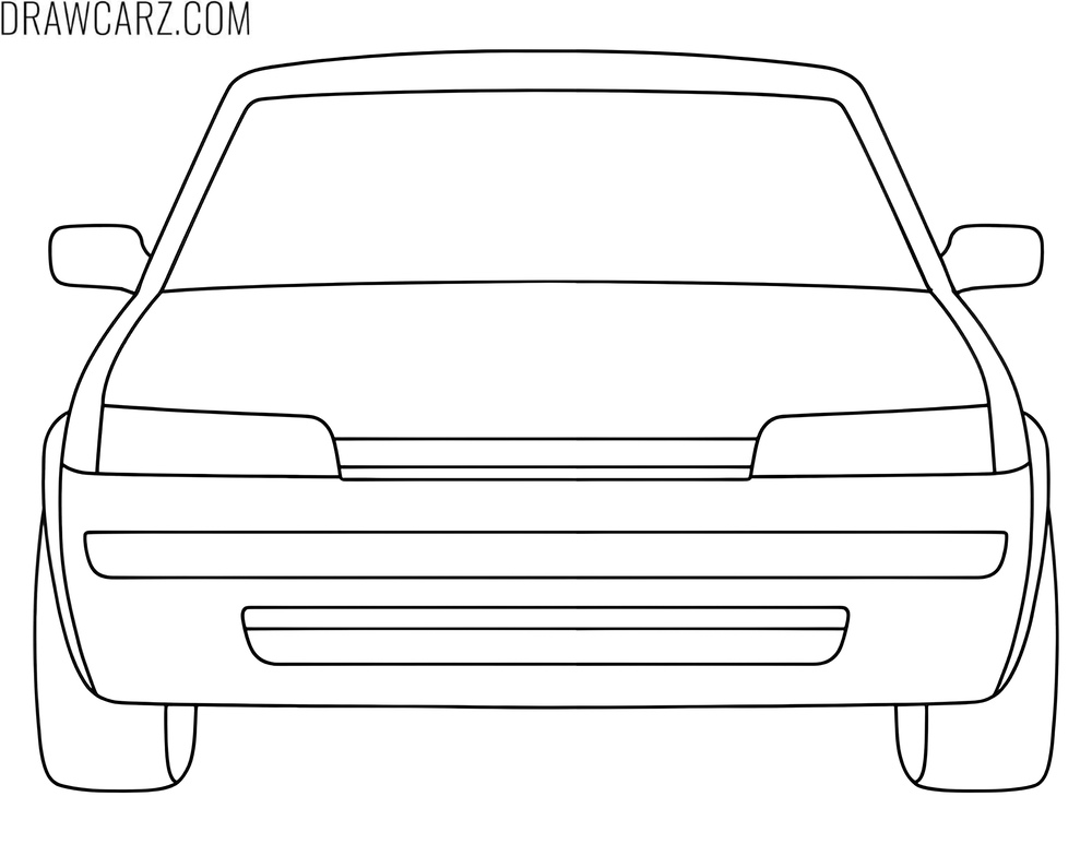 Compact sports car front view coloring sheet