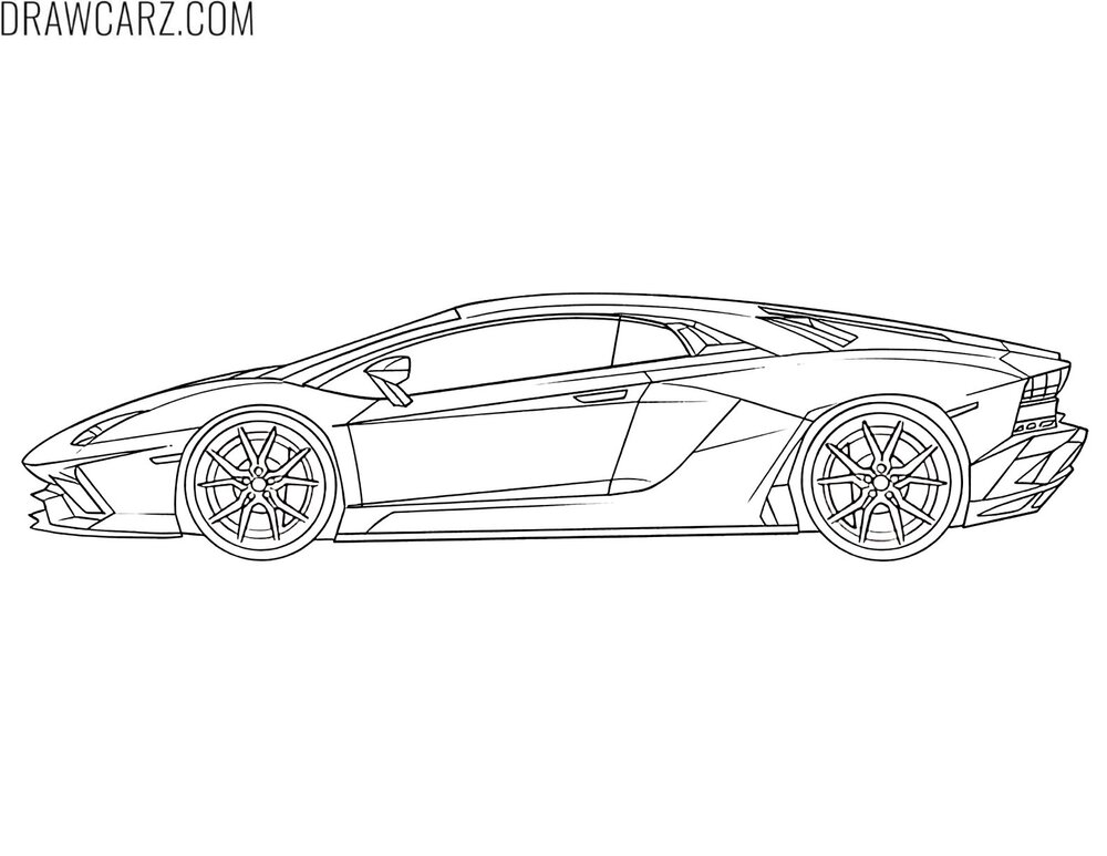 detailed lamborghini aventador side view to color
