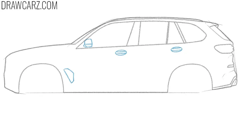 Add the SUV’s side mirror and handles