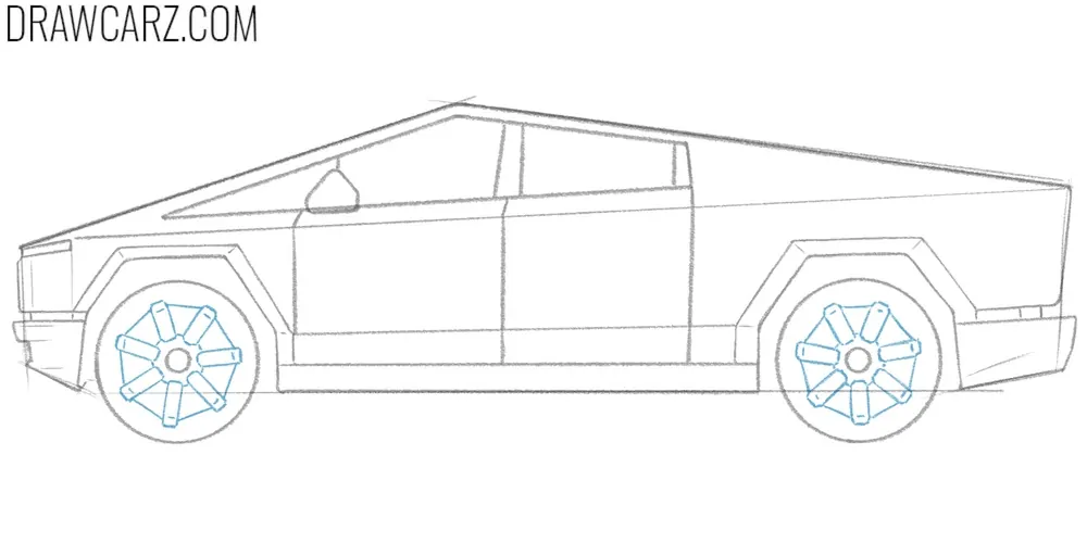 Draw the rims of the Tesla Cybertruck