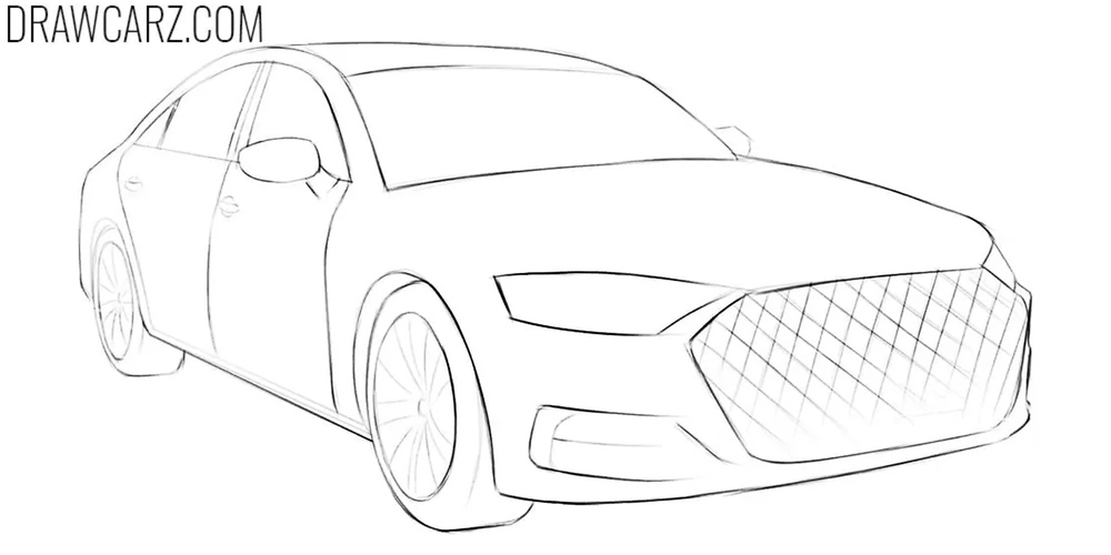 Example of linear perspective in a car drawing